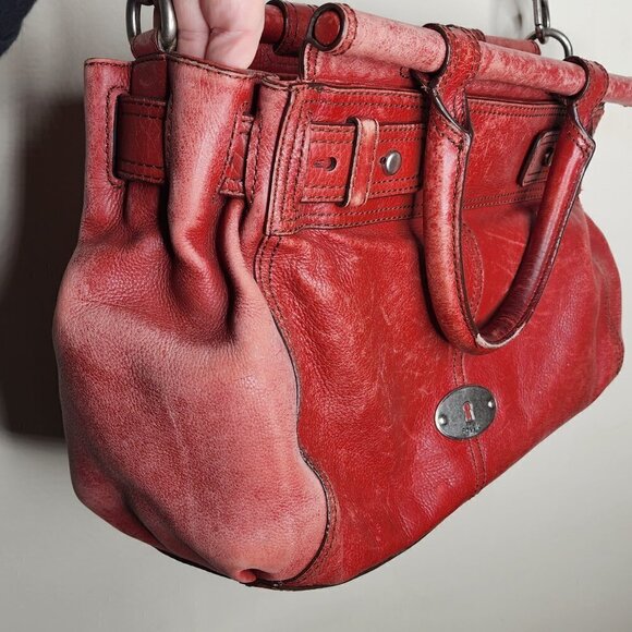 Fossil Maddox Bar Satchel Genuine Cow Hide Leather Red Distressed Shoulder Bag - Picture 6 of 16
